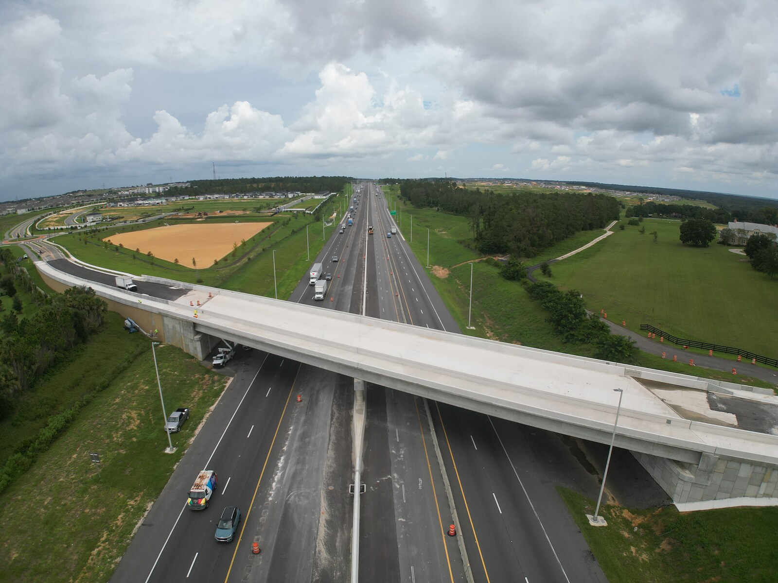 Aerial view of Florida highway construction with heavy equipment